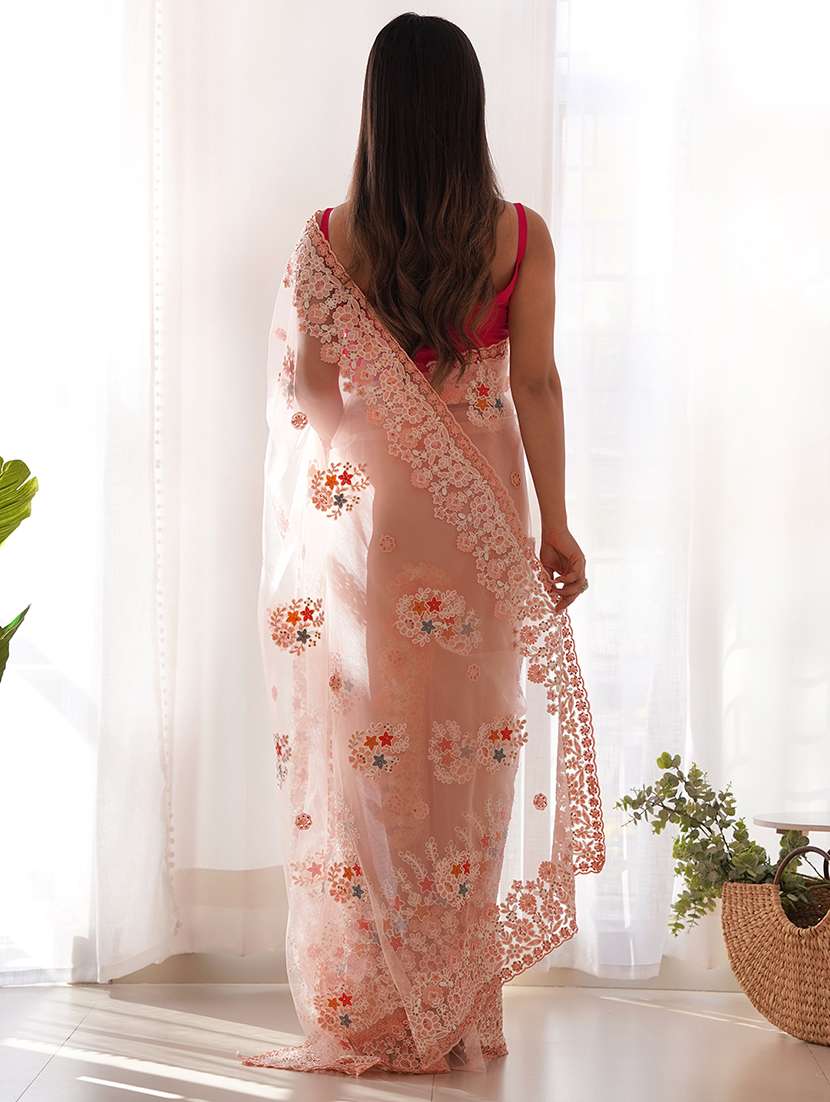 women solid with work embroidered saree with blouse - 22579357 -  Standard Image - 3