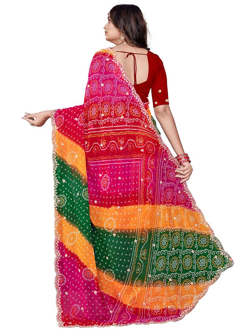 women bandhani printed saree with blouse - 22579359 -  Standard Image - 3