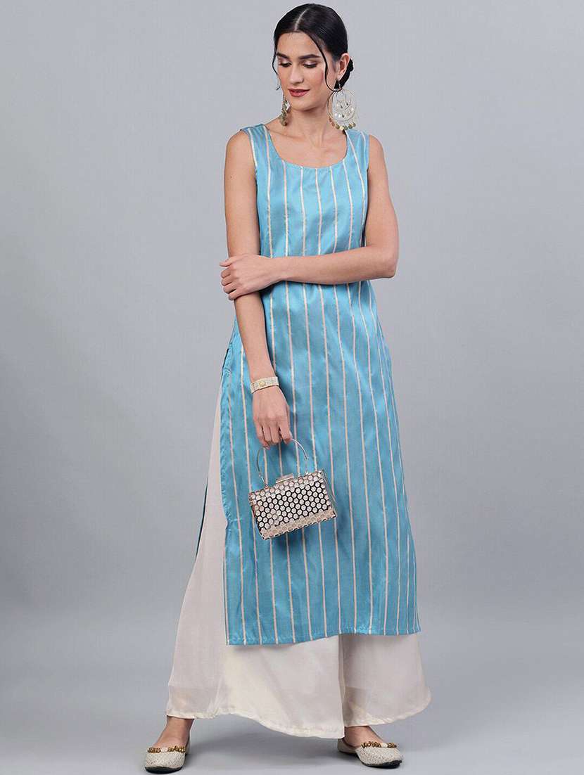 women self design sleeveless straight kurta