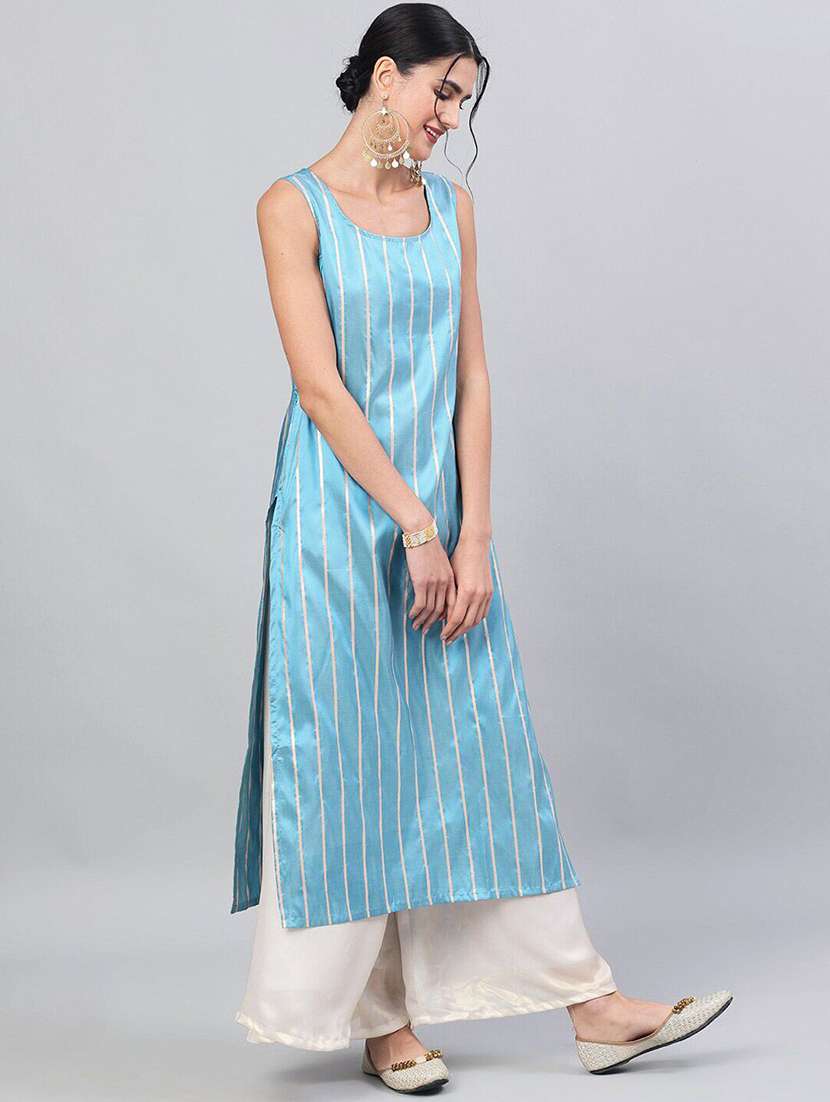 women self design sleeveless straight kurta - 22579387 -  Standard Image - 3