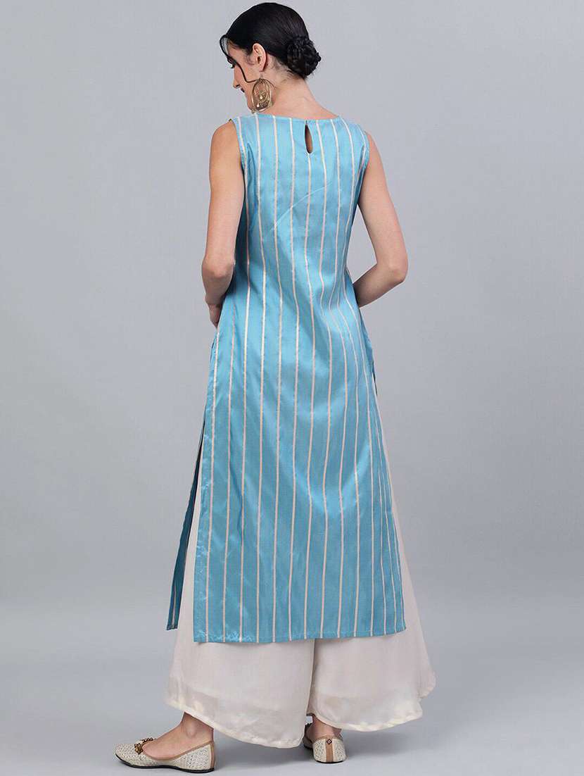 women self design sleeveless straight kurta - 22579387 -  Standard Image - 5
