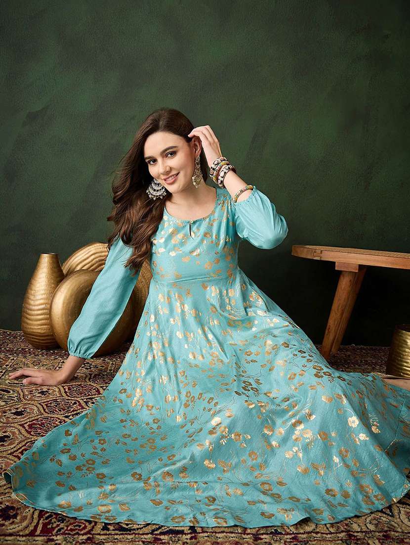 women foil printed cold shoulder anarkali kurta - 22579390 -  Standard Image - 5