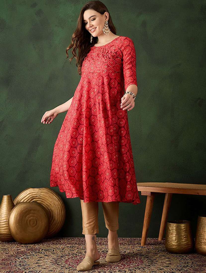 women printed round neck anarkali kurta - 22579395 -  Standard Image - 3