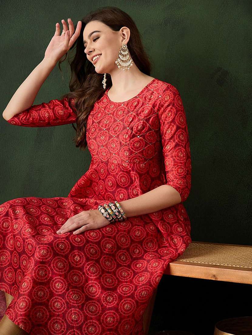 women printed round neck anarkali kurta - 22579395 -  Standard Image - 5