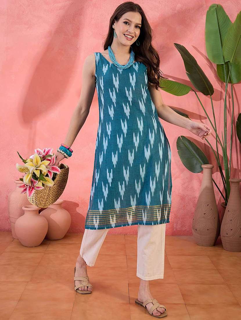 women printed round neck straight kurta