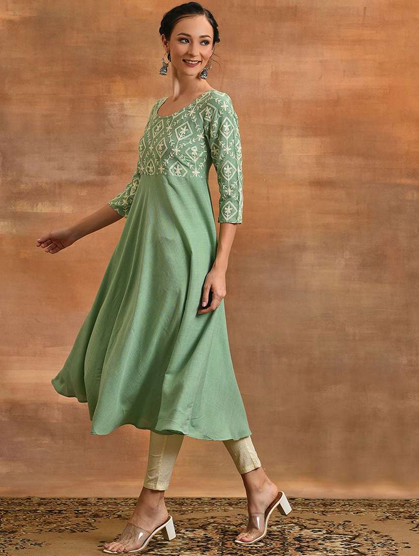 women embroidered three quarter sleeves anarkali kurta - 22579399 -  Standard Image - 3