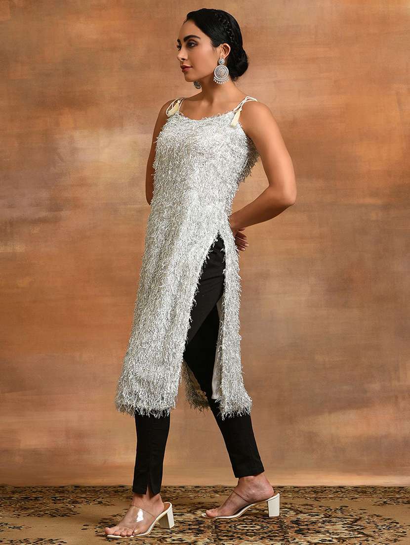 women embellished shoulder strap straight kurta - 22579400 -  Standard Image - 3