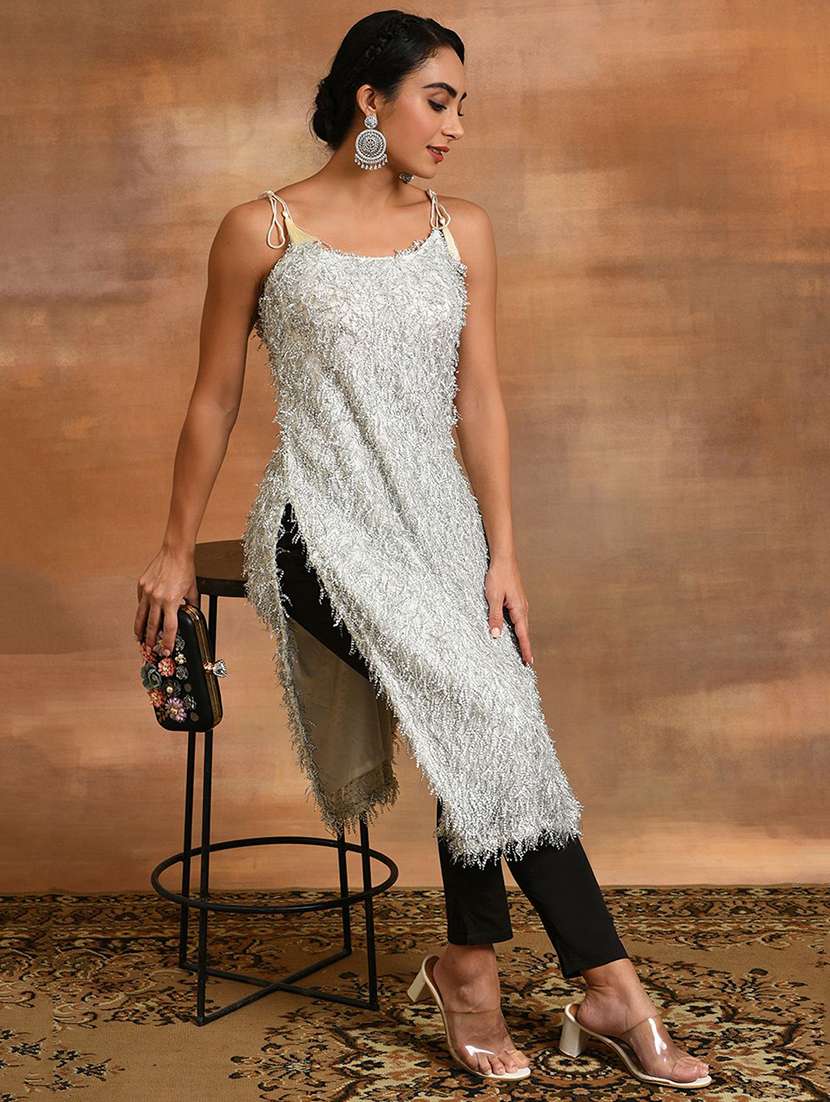 women embellished shoulder strap straight kurta - 22579400 -  Standard Image - 5