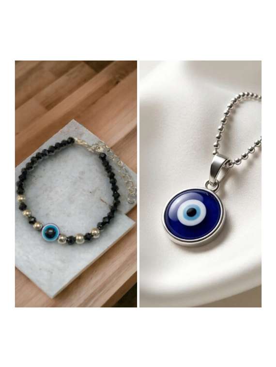 silver metal evil eye jewellery combo set