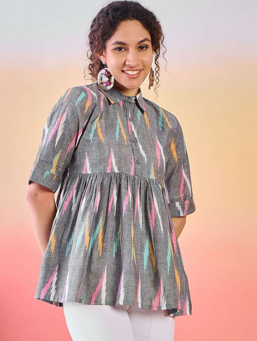 women printed short sleeves peplum top