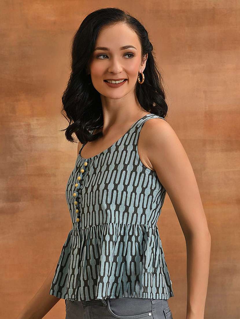 women printed sleeveless peplum top - 22579425 -  Standard Image - 3