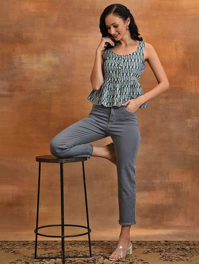 women printed sleeveless peplum top - 22579425 -  Standard Image - 5