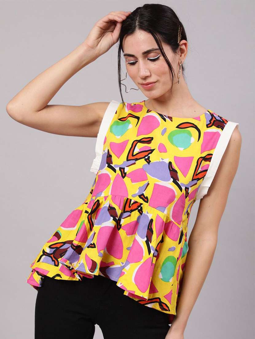 women printed sleeveless peplum top