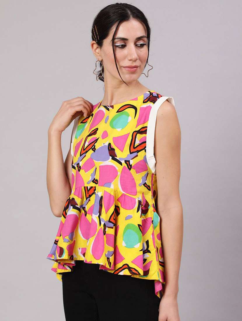 women printed sleeveless peplum top - 22579426 -  Standard Image - 3