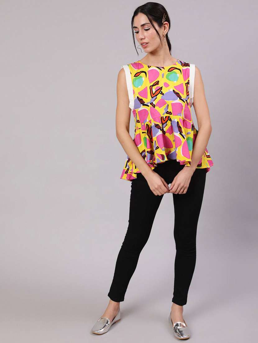 women printed sleeveless peplum top - 22579426 -  Standard Image - 5