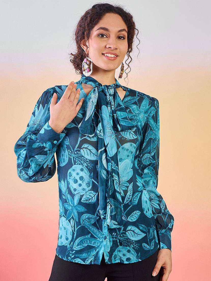 women printed long sleeves regular top