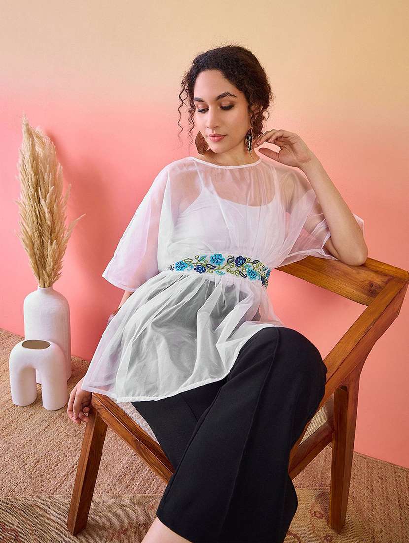 women embroidered kimono sleeves regular top - 22579432 -  Standard Image - 3