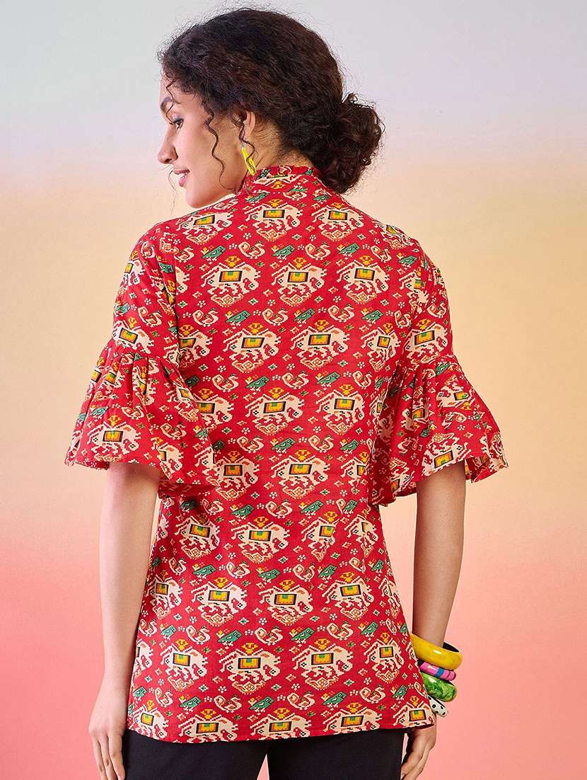 women printed bell sleeves a-line kurti - 22579437 -  Standard Image - 3