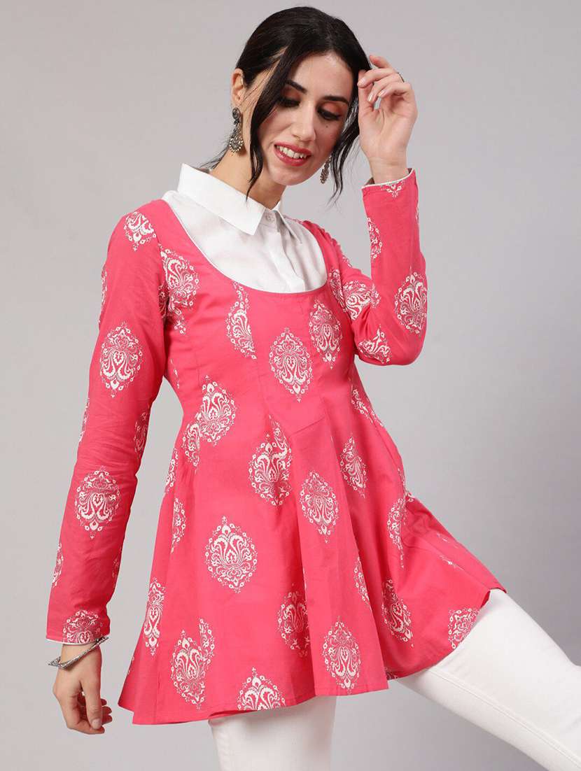 women printed long sleeves flared kurti - 22579440 -  Standard Image - 3
