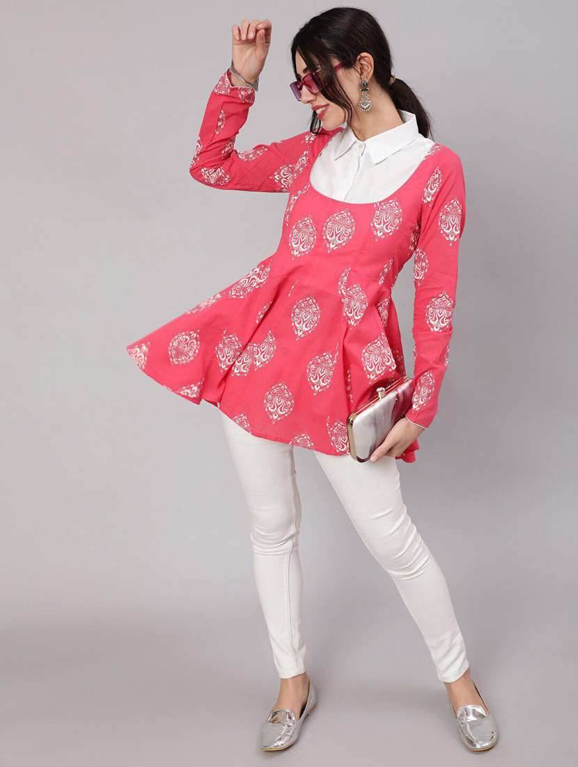 women printed long sleeves flared kurti - 22579440 -  Standard Image - 5