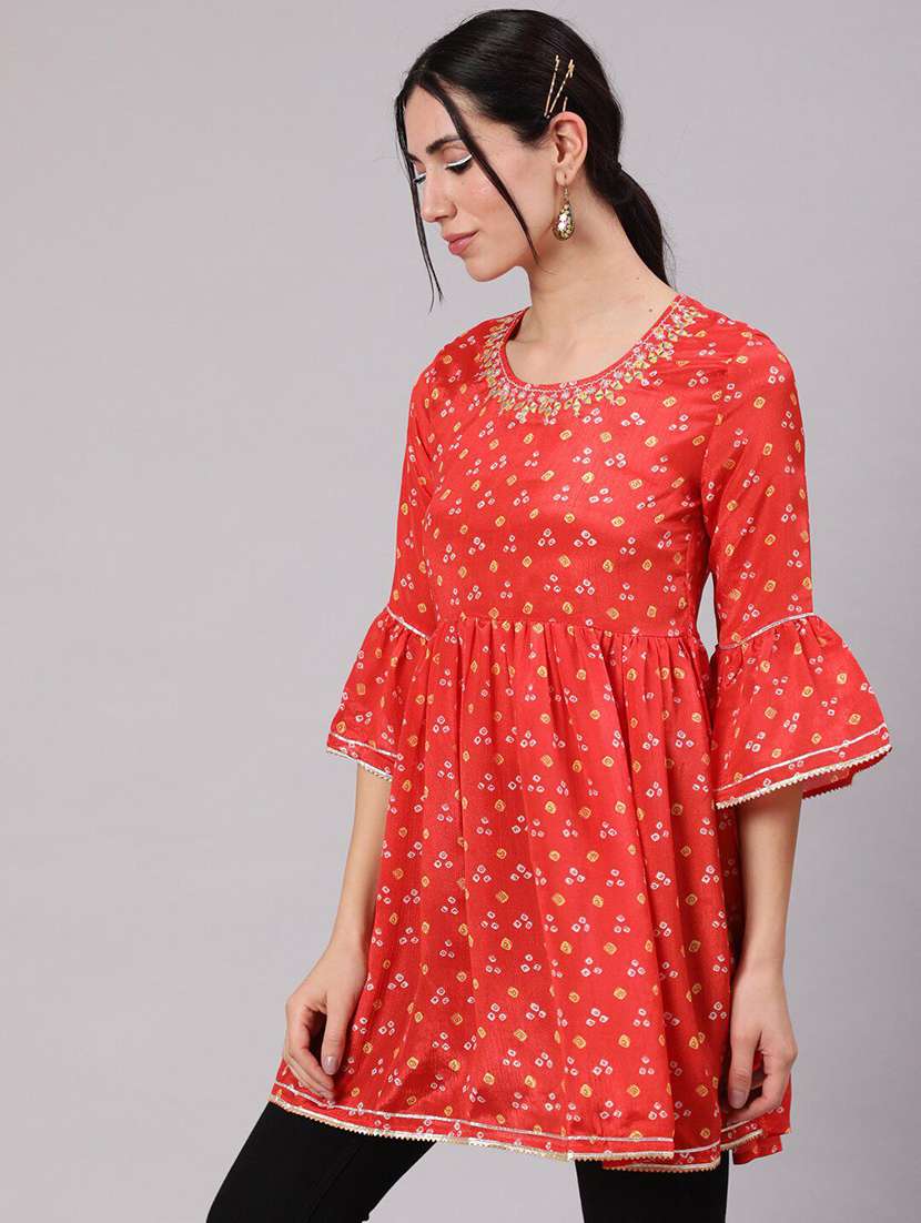 women printed bell sleeves flared kurti - 22579441 -  Standard Image - 3