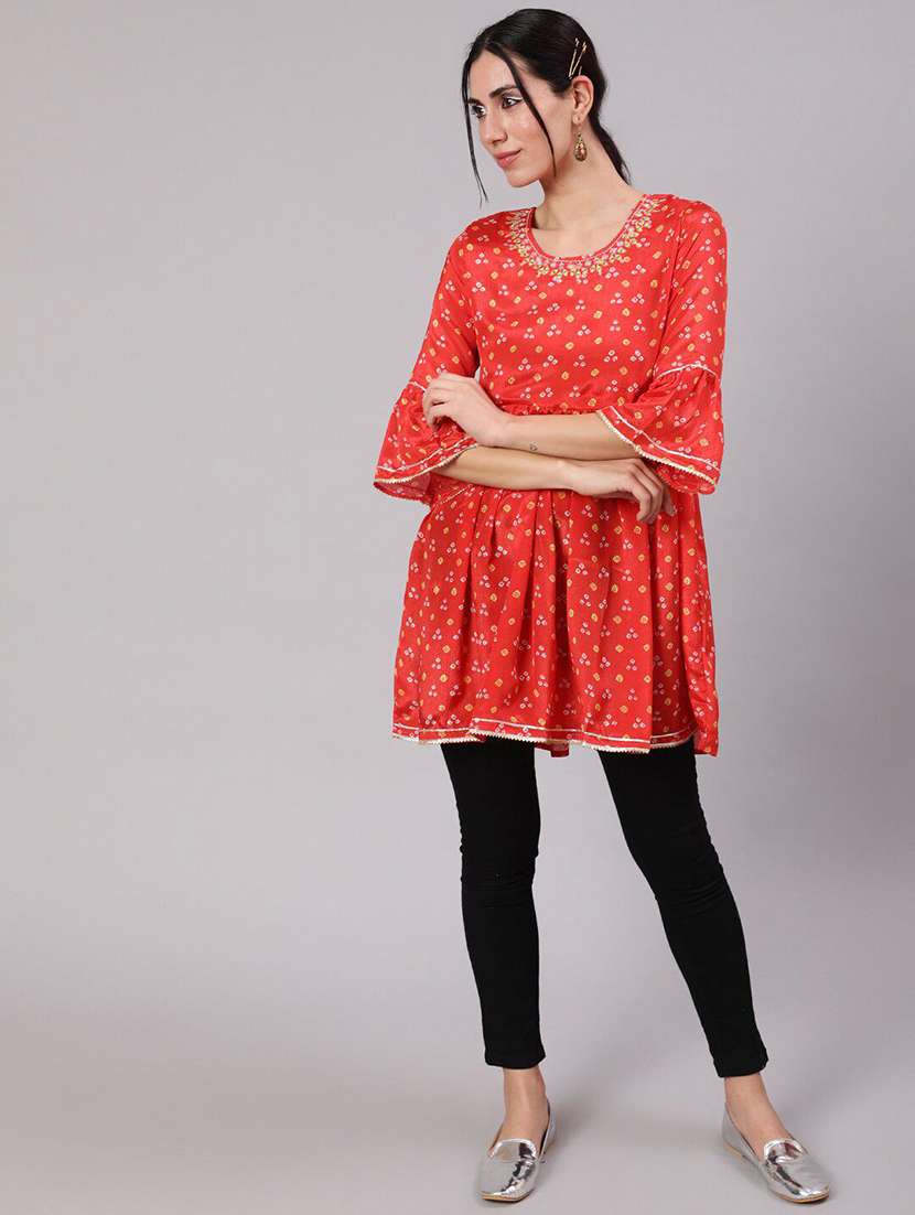 women printed bell sleeves flared kurti - 22579441 -  Standard Image - 5