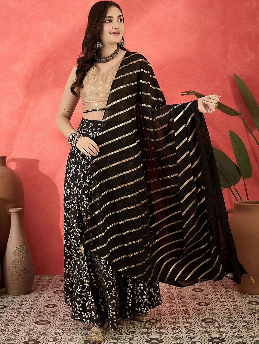 women printed sleeveless lehenga choli set