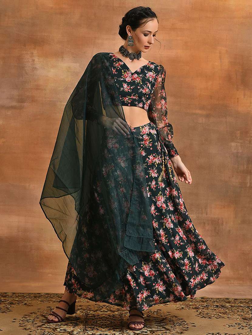 women printed flared stitched lehenga 