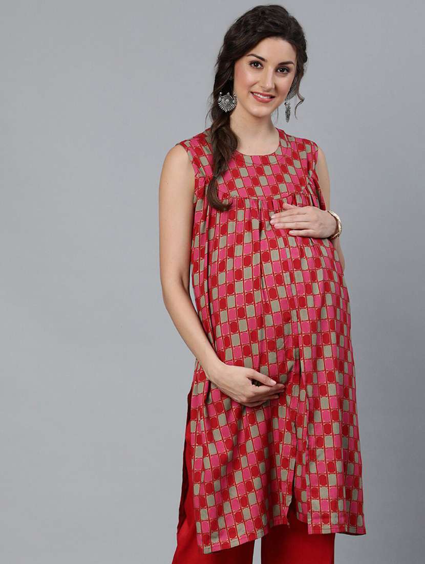 women printed sleeveless maternity kurta