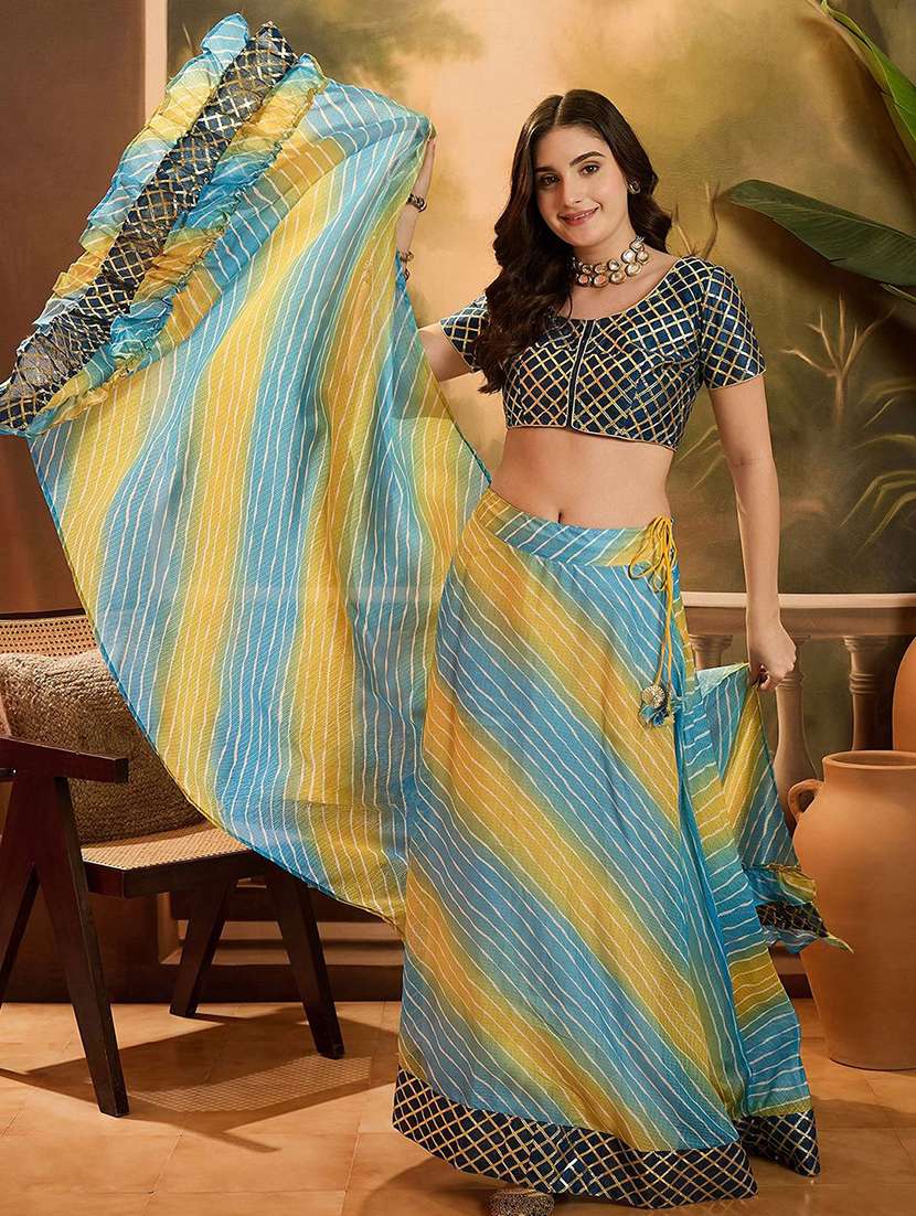 women printed short sleeves lehenga choli set