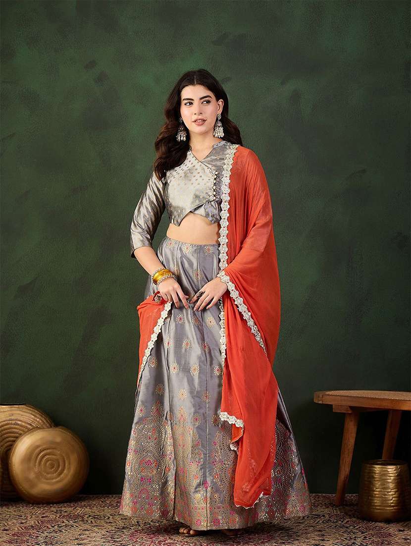 women self design three quarter sleeves lehenga choli set