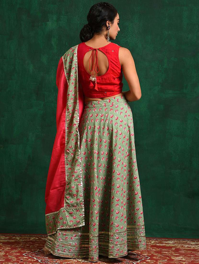 women printed sleeveless lehenga choli set - 22579472 -  Standard Image - 3