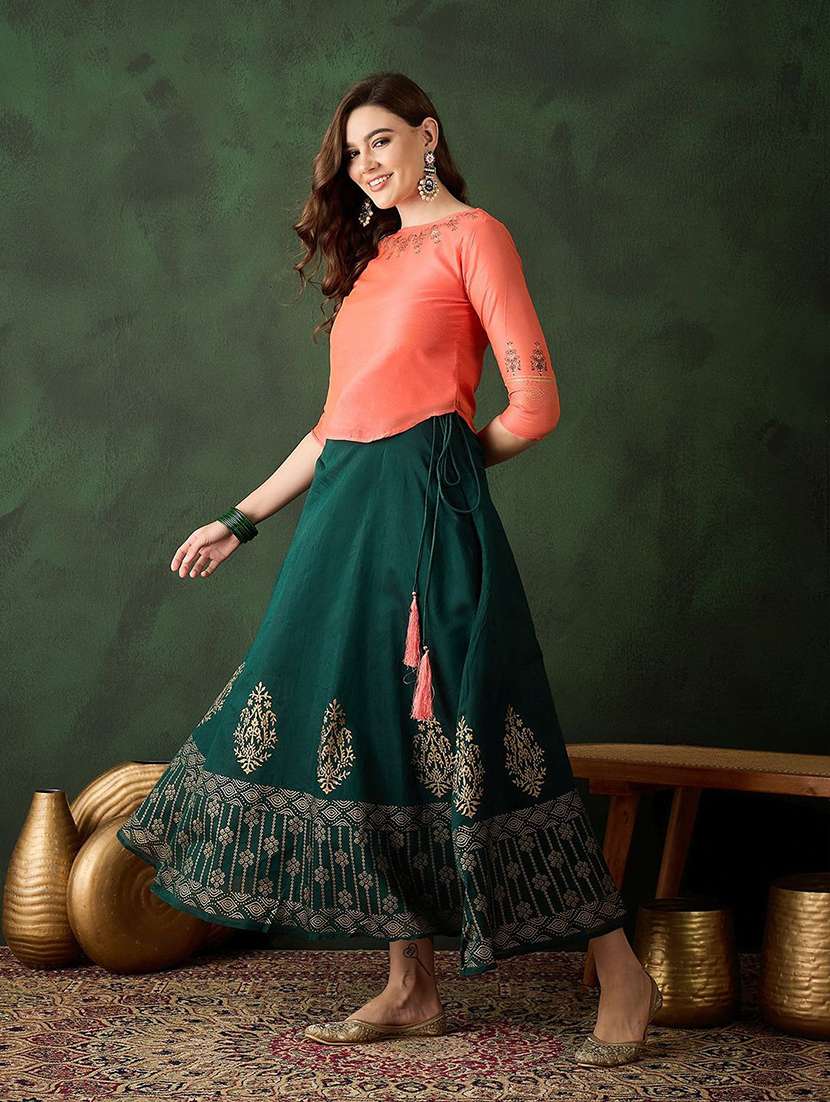 Women Printed Three Quarter Sleeve Skirt Top Set - 22579473 -  Standard Image - 3