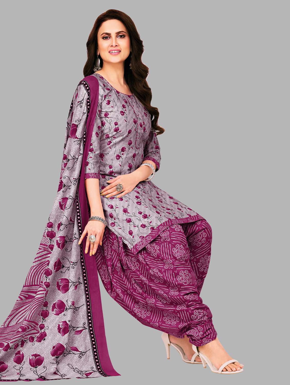 women printed unstitched suit set