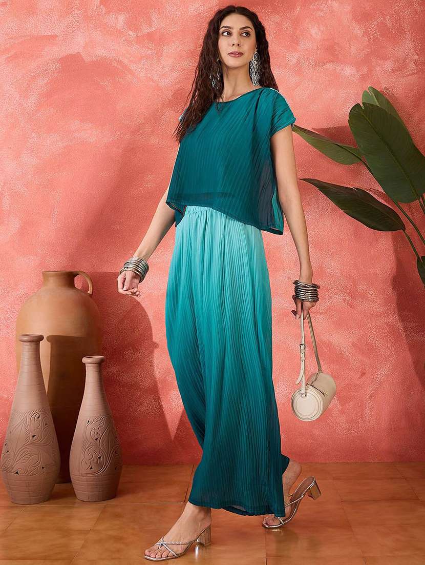 women ombre short sleeves top and palazzo co-ord set