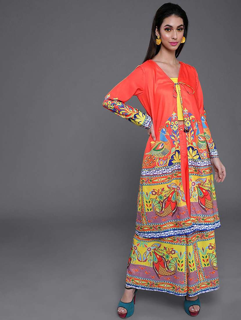women printed long sleeves ethnic co-ord set