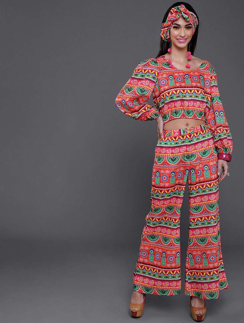 women printed long sleeves top and palazzo co-od set