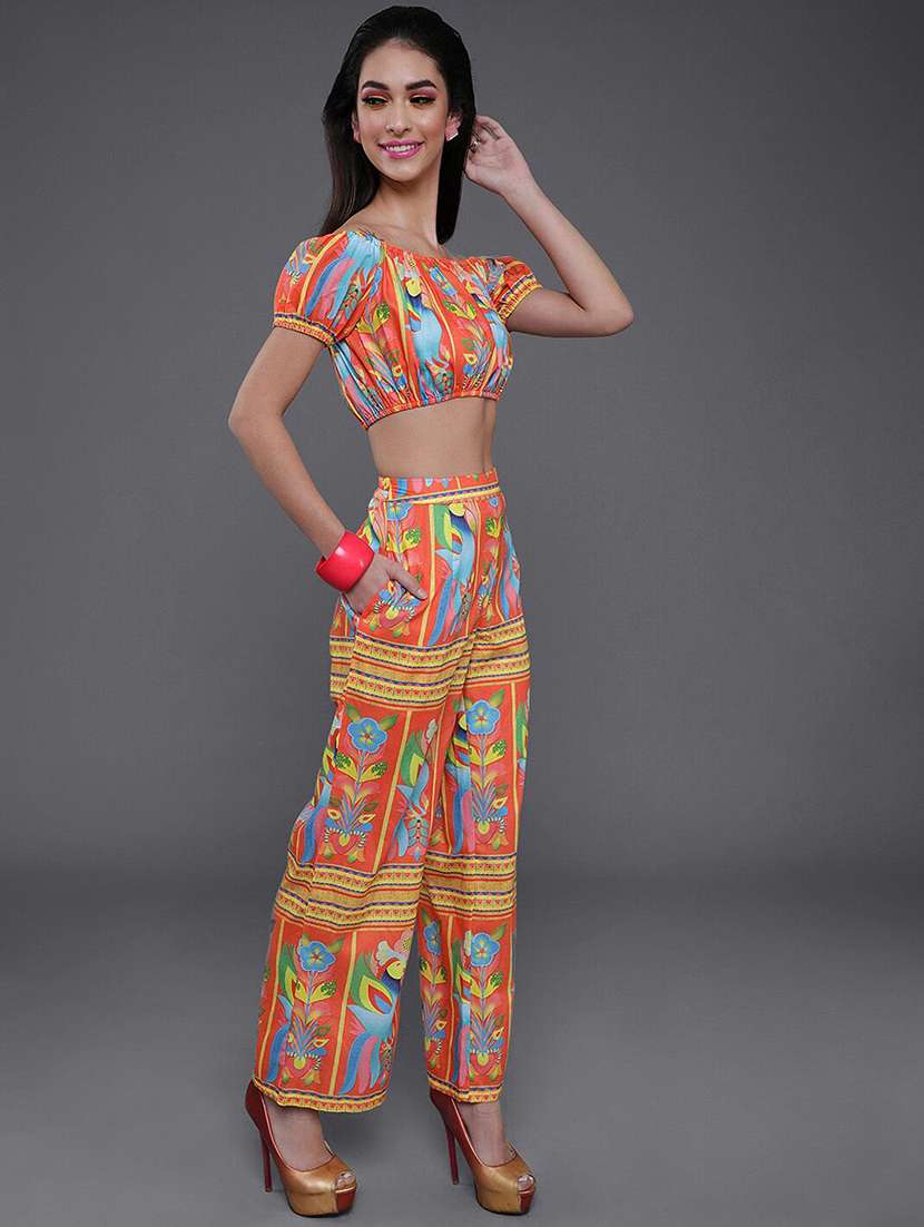 women printed short sleeves top and palazzo co-ord set