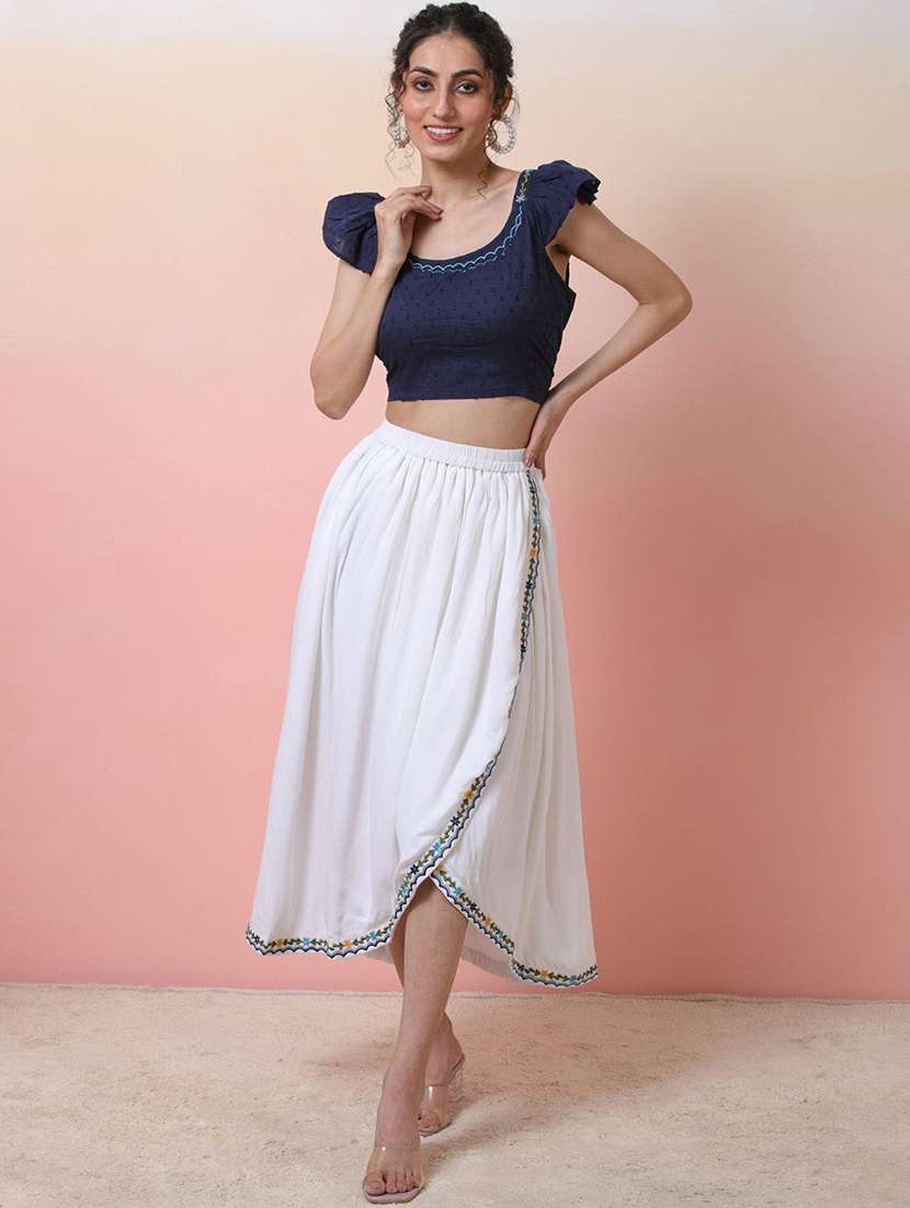 women embroidered cap sleeves top and skirt co-ord set - 22579512 -  Standard Image - 3