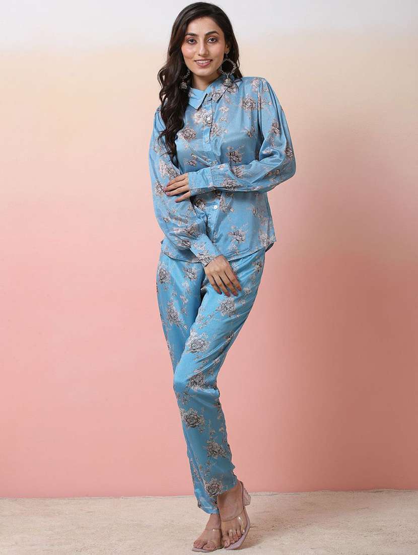 women printed long sleeves shirt and trouser co-ord set