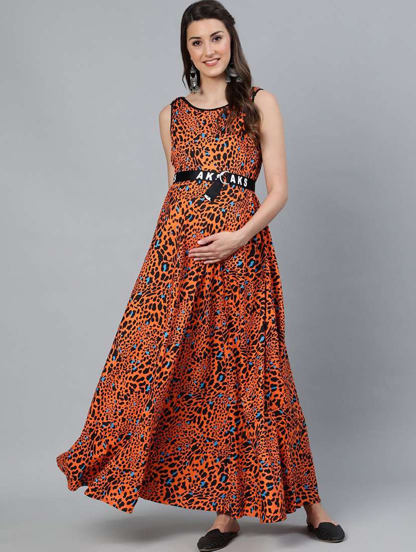 women printed sleeveless maternity dress