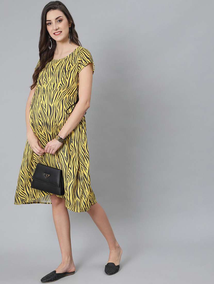 women printed short sleeves maternity dress