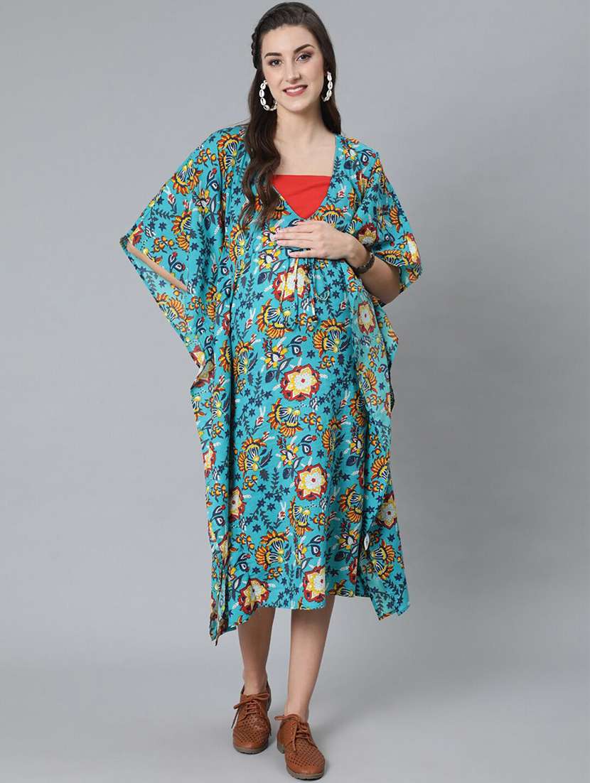women printed v neck maternity kaftan dress - 22579520 -  Standard Image - 3