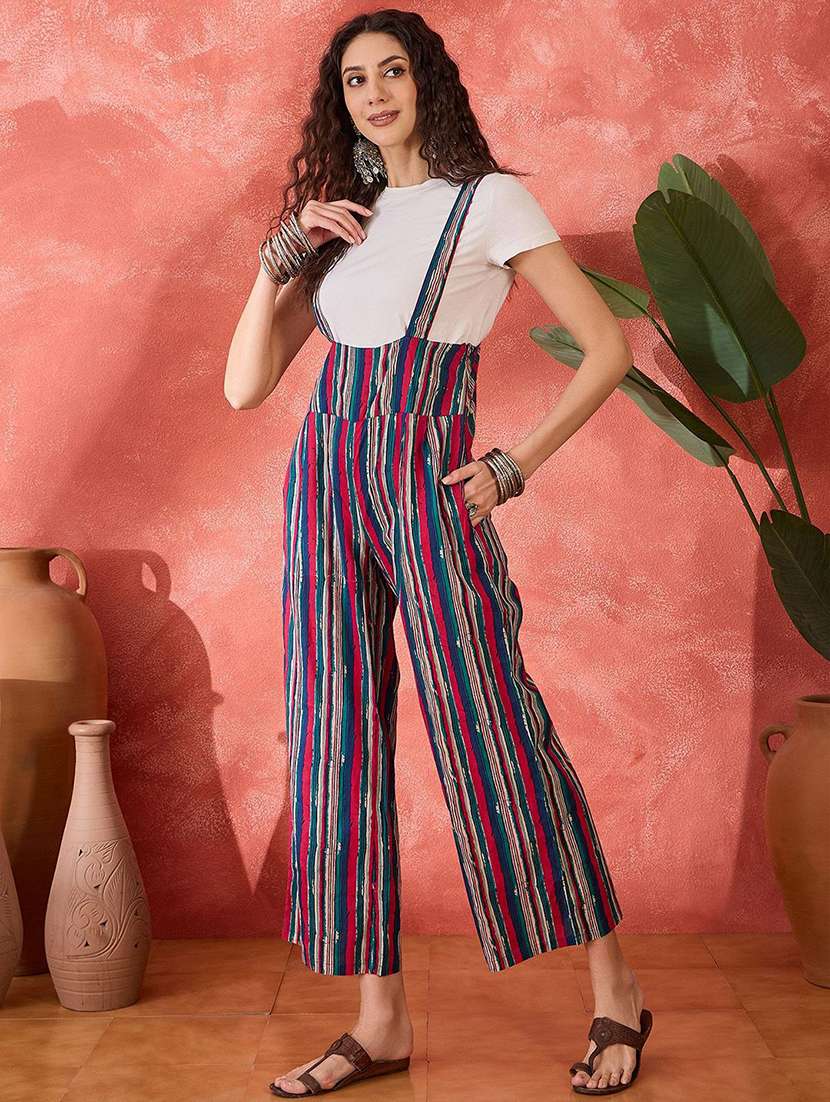 women printed sleeveless calf length dungaree - 22579522 -  Standard Image - 3