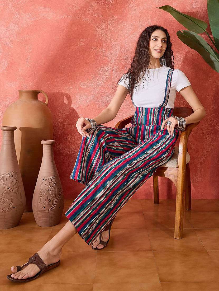 women printed sleeveless calf length dungaree - 22579522 -  Standard Image - 5