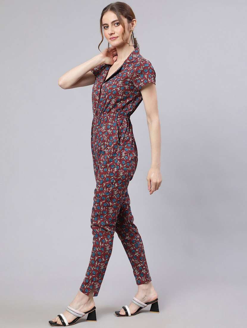 women printed short sleeves full leg jumpsuit - 22579526 -  Standard Image - 3