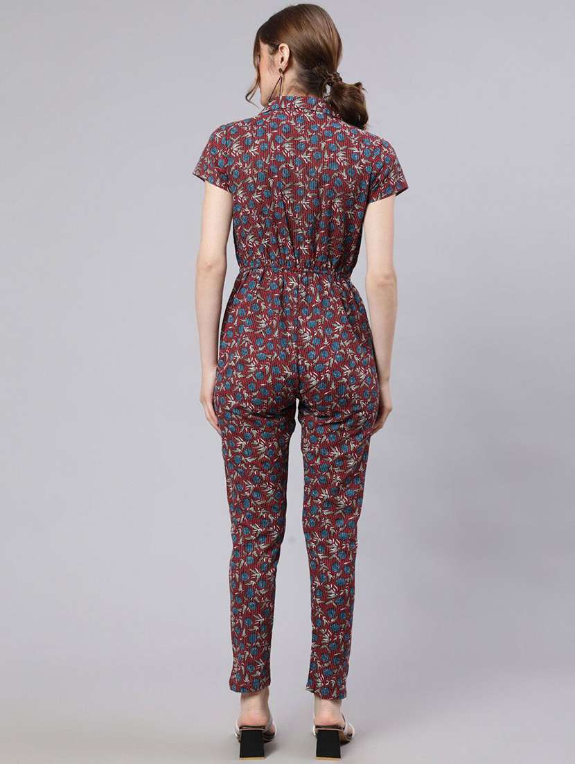 women printed short sleeves full leg jumpsuit - 22579526 -  Standard Image - 5