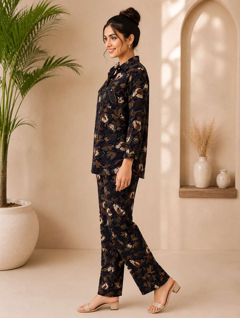 women printed long sleeve shirt & trouser co-ord set - 22579545 -  Standard Image - 3