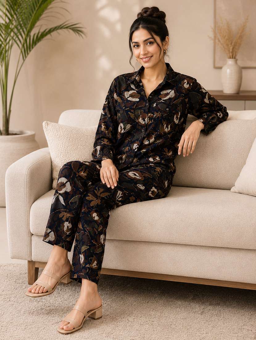 women printed long sleeve shirt & trouser co-ord set - 22579545 -  Standard Image - 5