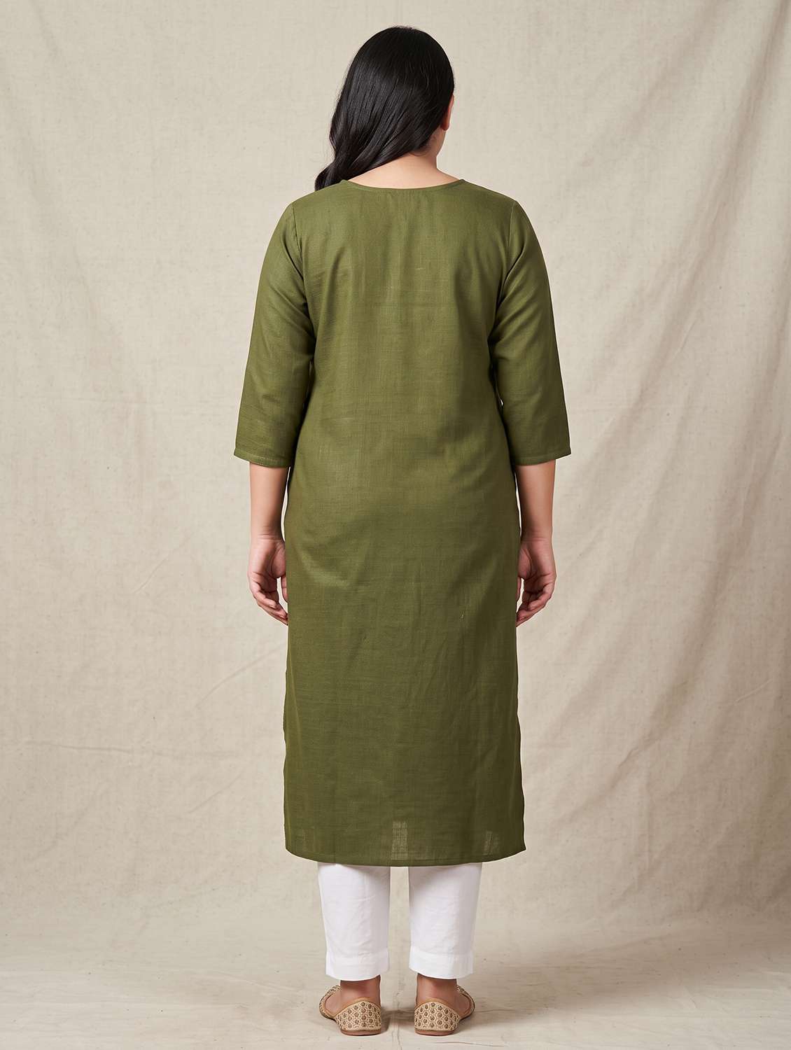 women embroidered three quarter sleeve straight kurta - 22579569 -  Standard Image - 3